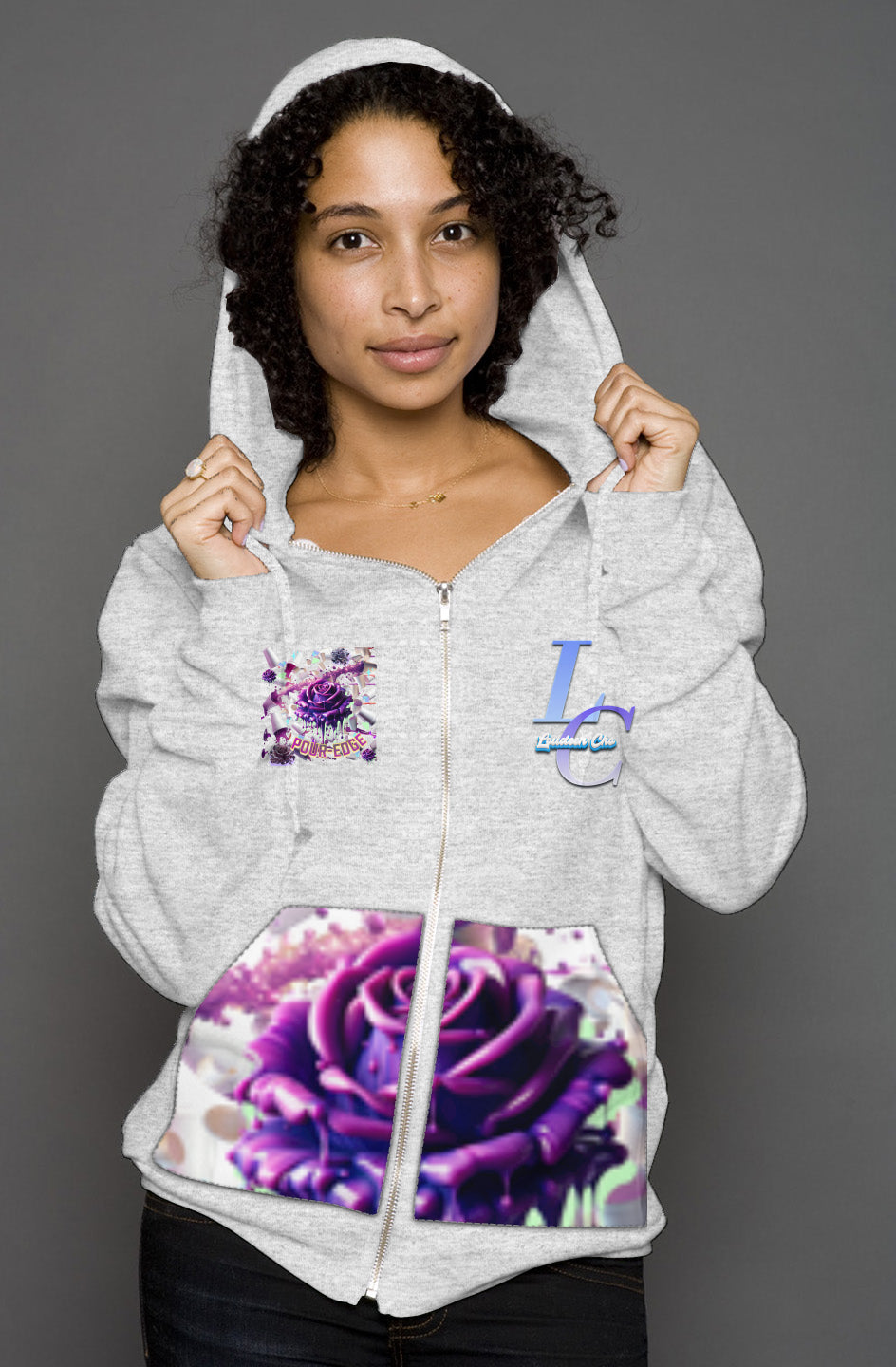 unisex POUR-EDGE FLOWER POWER heather zip hoody