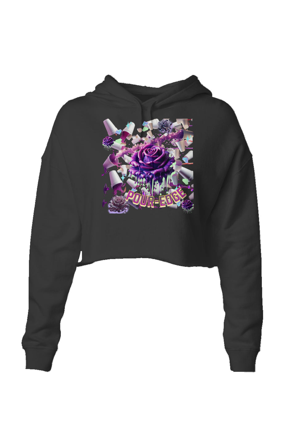 Lightweight POUR-EDGE FLOWER POWER Crop Hoodie