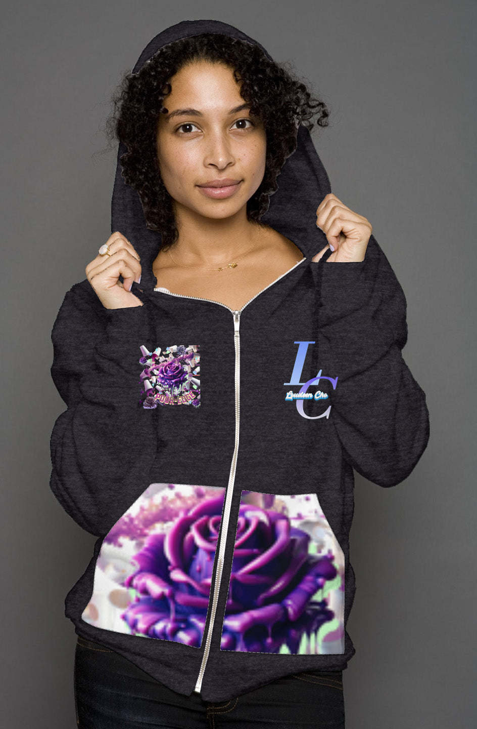 unisex POUR-EDGE FLOWER POWER heather zip hoody
